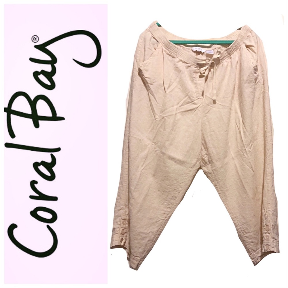 DONATED Pants-Linen Blend,Cropped,Pockets, Button